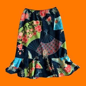 00's vintage asian floral ruffled cyber boho y2k skirt S/M intriguing threads